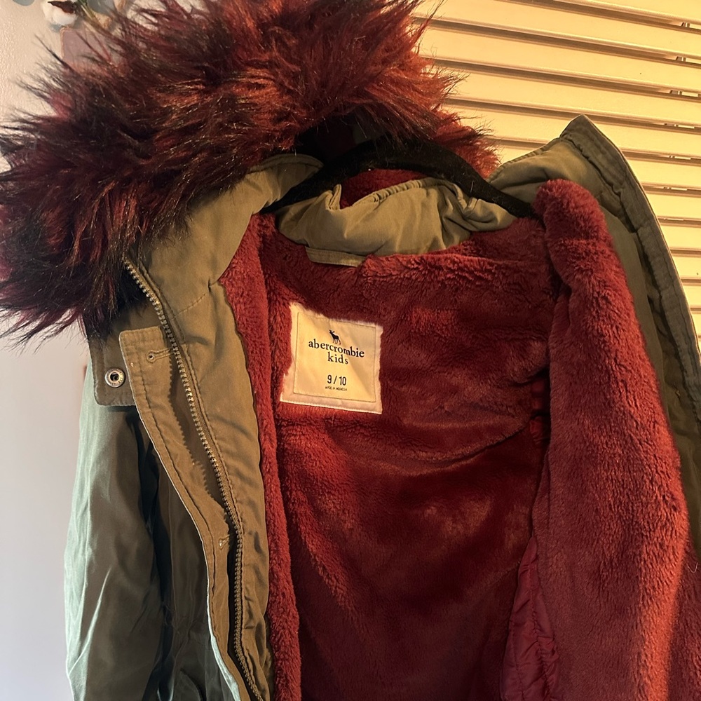 Abercrombie Kids Green Parka with Faux Fur Hood